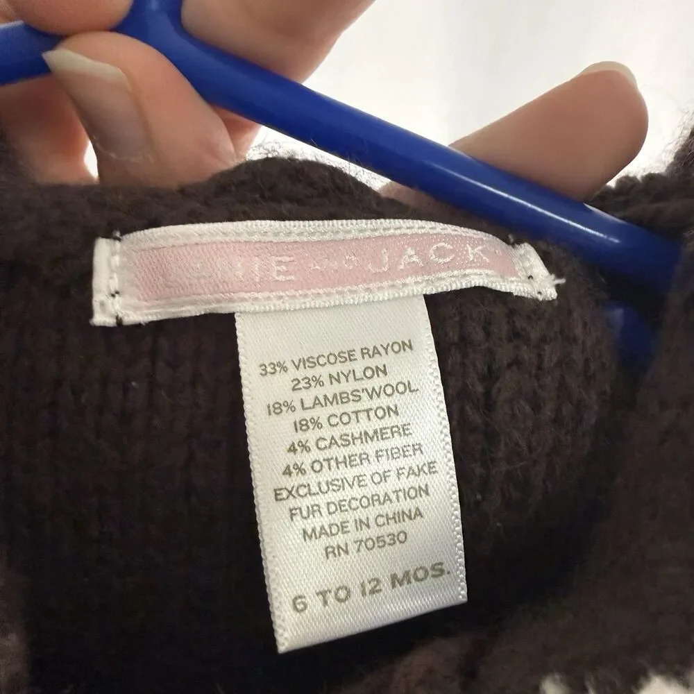 Janie and Jack Sweater Jacket Baby 6-12 Months Brown Knit Lambs Wool Cashmere Bl